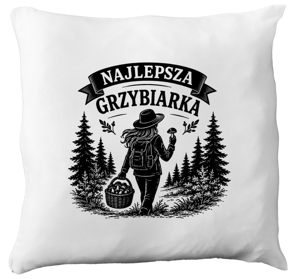 Poduszka prezent dla miłośniczki grzybów z nadrukiem "Najlepsza Grzybiarka" - grzyby #3