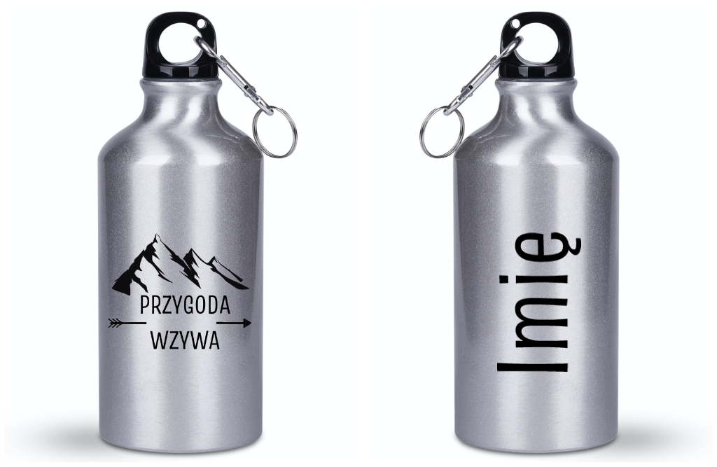 Butelka srebrna 400 ml z nadrukiem „Przygoda wzywa” - #5