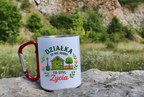 Kubek biały z czerwonym karabińczykiem „Działka to nie hobby, to styl życia” – działka, ogród #2