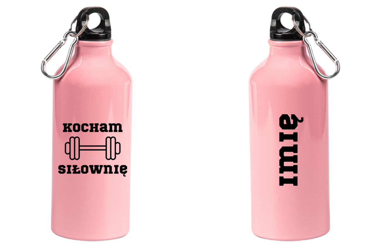 Butelka różowa 600 ml z nadrukiem "Kocham Siłownię" - siłownia #1
