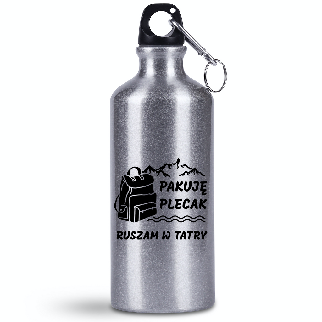 Bidon srebrny 500 ml z nadrukiem "Pakuję plecak, ruszam w Tatry" - Podhale, Zakopane, góry #1