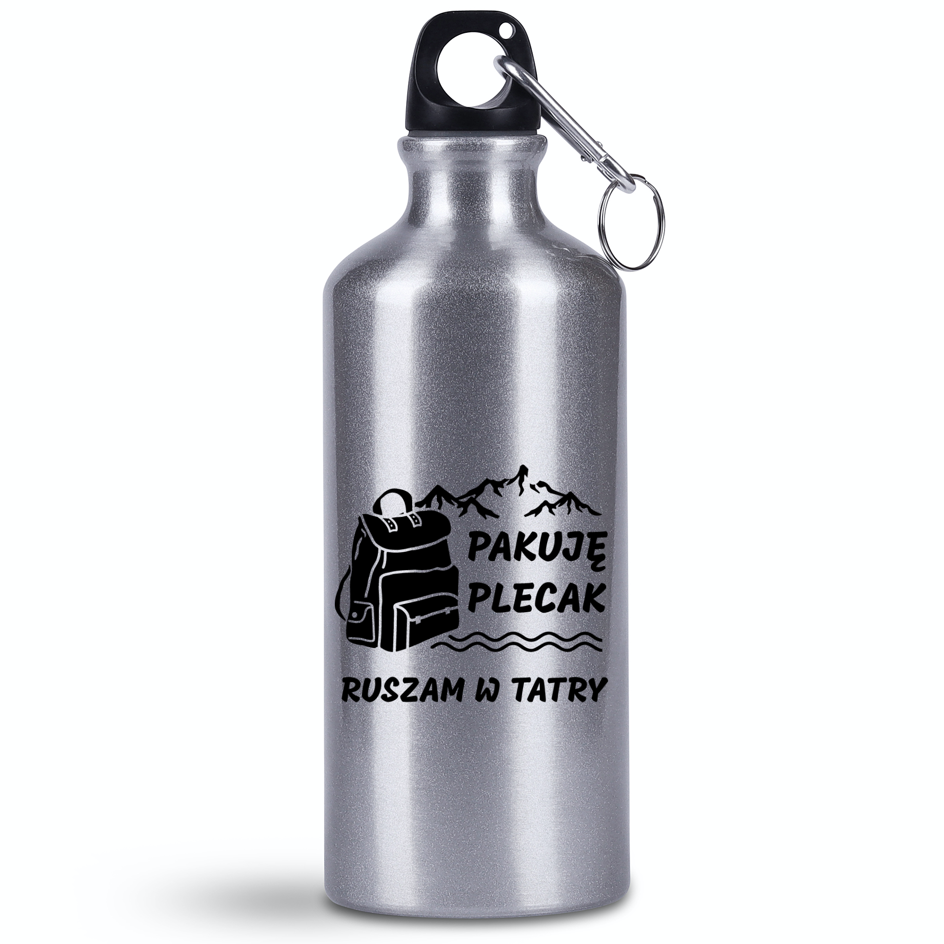 Bidon srebrny 500 ml z nadrukiem "Pakuję plecak, ruszam w Tatry" - Podhale, Zakopane, góry #1