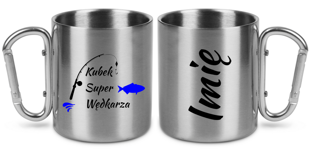 Kubek ze srebrnym karabińczykiem i nadrukiem "Kubek Super Wędkarza" #1