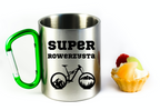 Kubek z zielonym karabińczykiem nadruk "Super Rowerzysta" – rower #8
