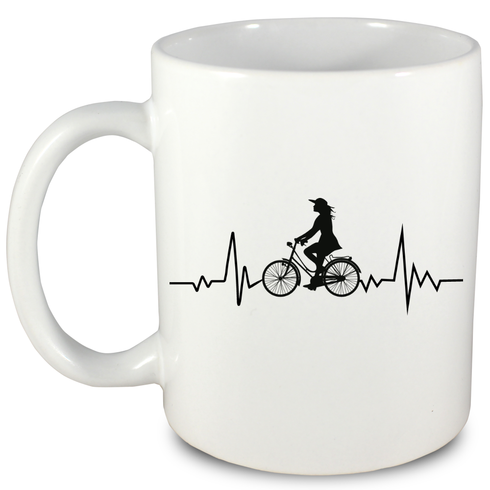 Kubek biały z grafiką "Rowerowe EKG, linia życia" – dla rowerzystki #6