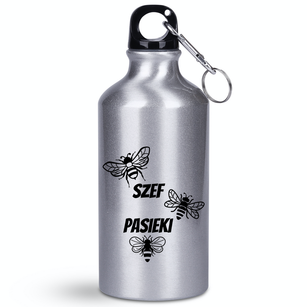Butelka srebrna 400 ml z nadrukiem „Szef pasieki” – pszczelarstwo #4