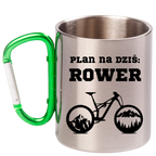 Kubek z zielonym karabińczykiem z nadrukiem „Plan na dziś: rower” – rower #9