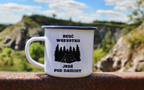 Kubek emaliowany biały z nadrukiem „Rzuć wszystko, jedź pod namiot” – camping, namioty #9