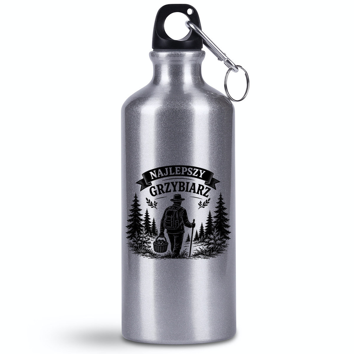 Bidon srebrny 500 ml z nadrukiem „Najlepszy Grzybiarz” – na grzyby #4