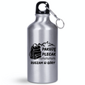 Butelka srebrna 400 ml z nadrukiem „Pakuję plecak, ruszam w góry #2