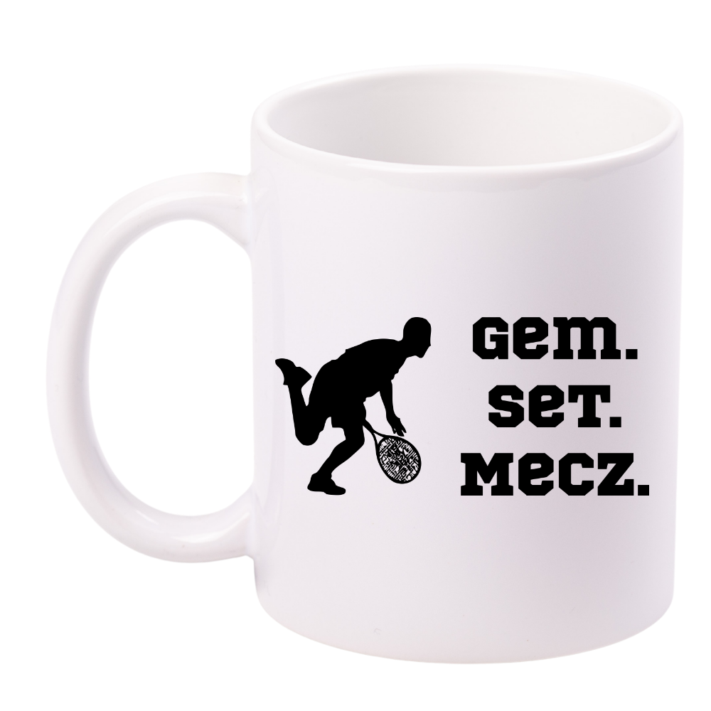 Kubek biały 330 ml z napisem "GEM SET MECZ" – męski #8