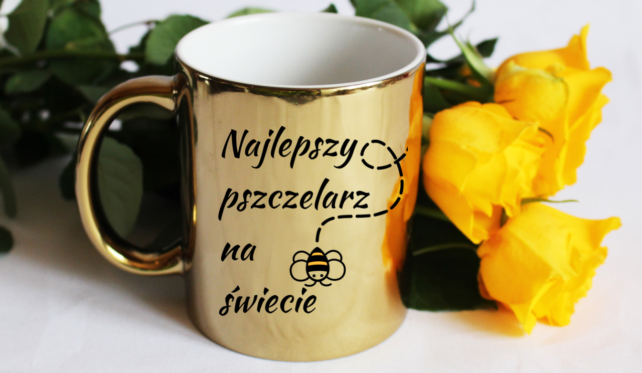 Kubek złoty z nadrukiem „Najlepszy pszczelarz na świecie” – pszczelarstwo #5