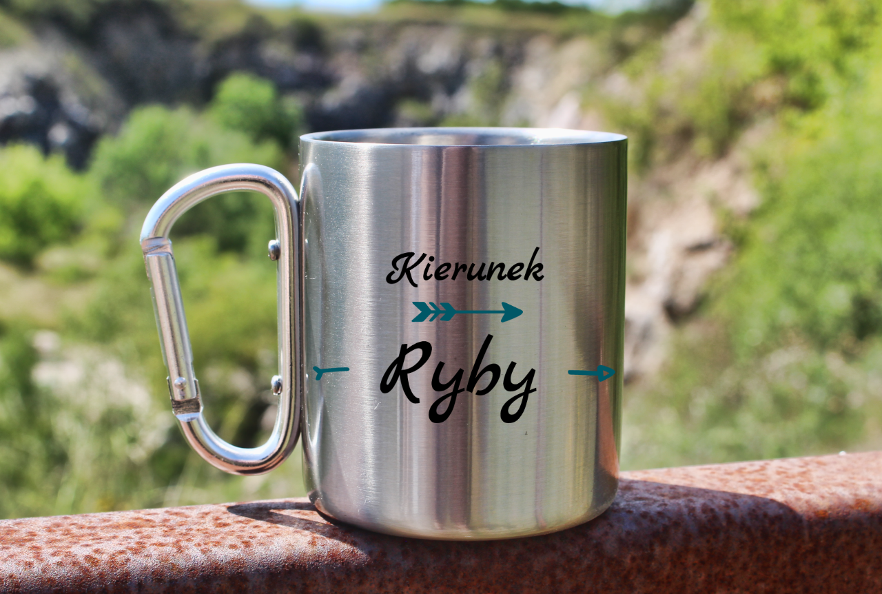Kubek ze srebrnym karabińczykiem i nadrukiem "Kierunek ryby" #4