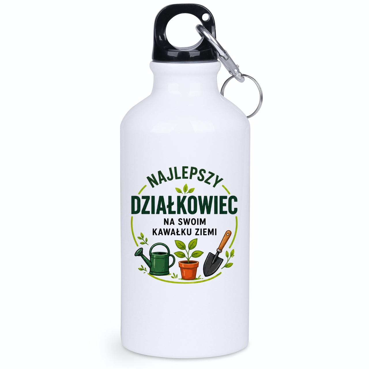 Butelka biała 400 ml z nadrukiem „Najlepszy działkowiec na swoim kawałku ziemi” – ogród, działka #4