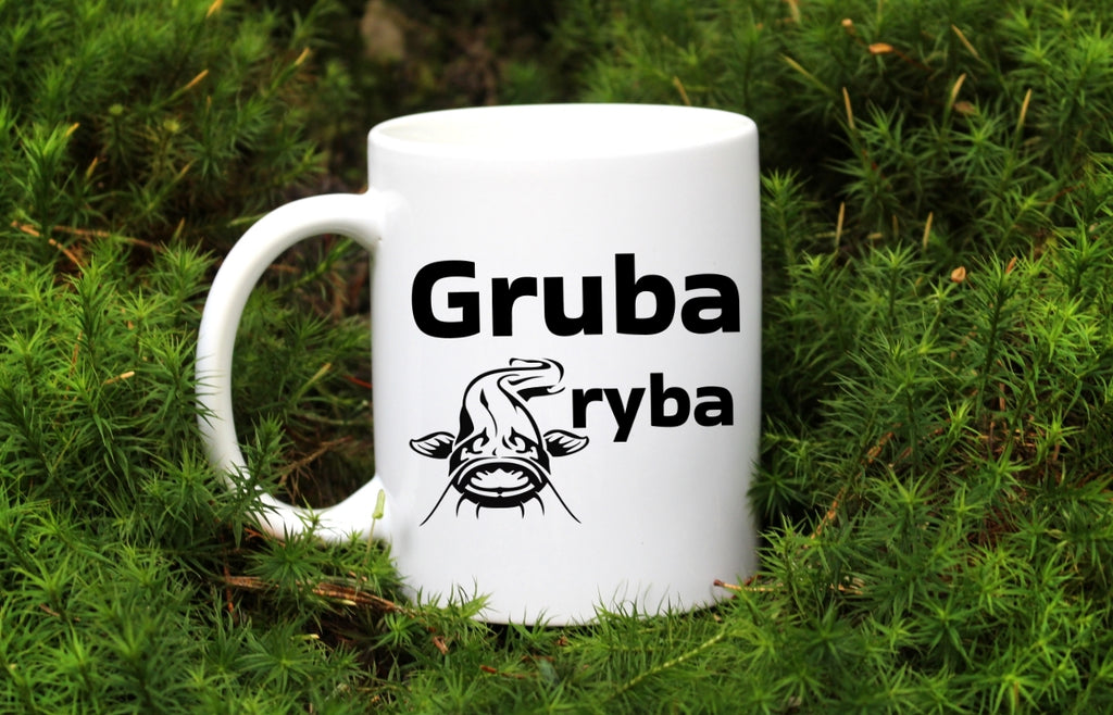 Kubek biały z nadrukiem: "Gruba ryba" - wędkarstwo #12