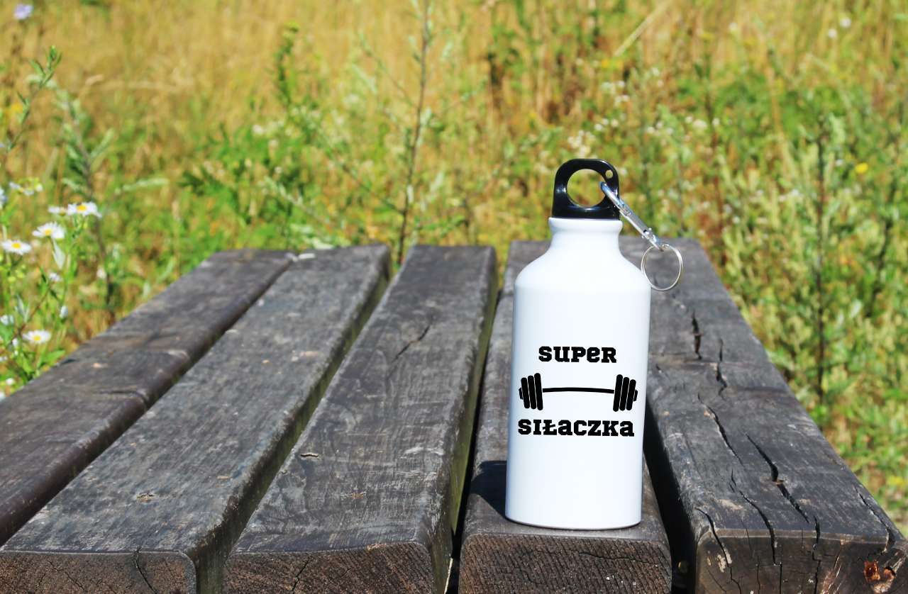Bidon biały 400 ml na siłownię z nadrukiem „Super Siłaczka” – siłownia #2
