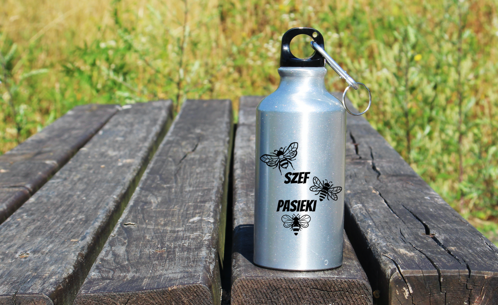 Butelka srebrna 400 ml z nadrukiem „Szef pasieki” – pszczelarstwo #4