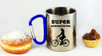 Kubek z niebieskim karabińczykiem, nadruk "Super Rowerzystka" – dla rowerzystki #7