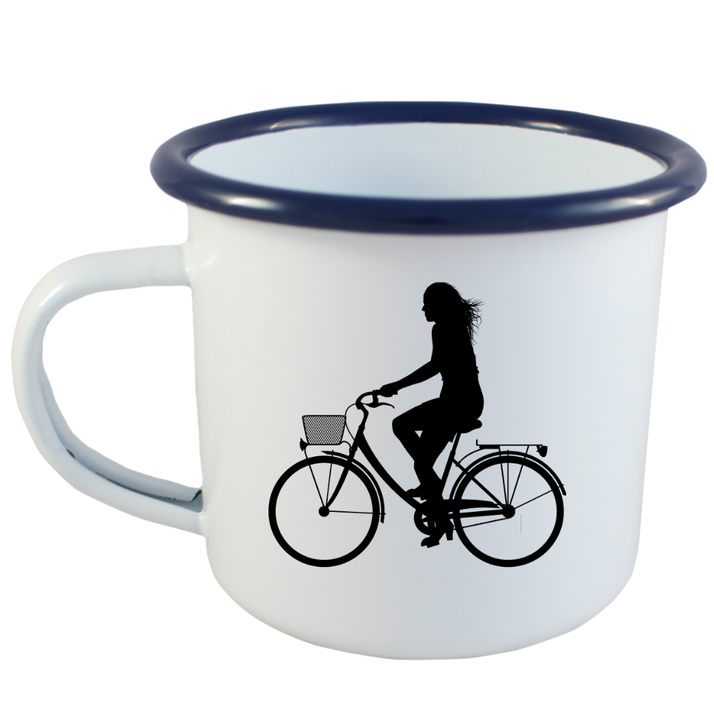 Kubek emaliowany biały z grafiką rowerową i imieniem do wyboru – dla rowerzystki #6