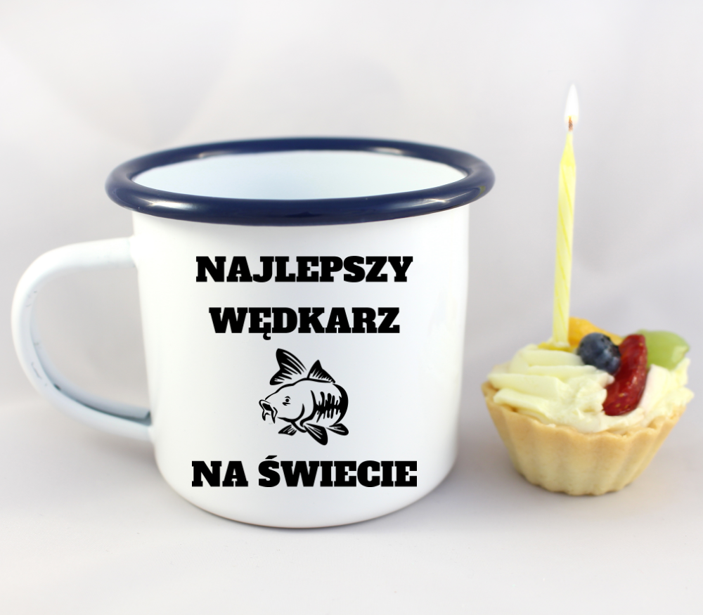 Kubek emaliowany biały z nadrukiem "Najlepszy wędkarz na świecie" #7