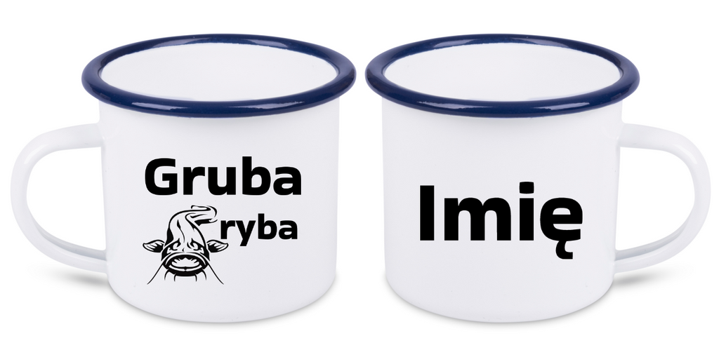 Kubek emaliowany biały z nadrukiem "Gruba ryba" #12