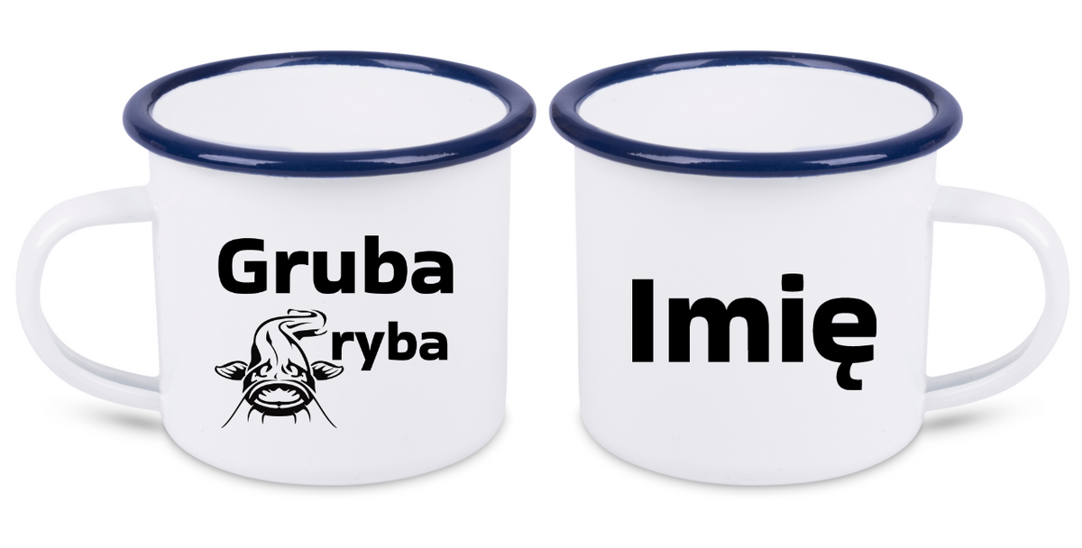 Kubek emaliowany biały z nadrukiem "Gruba ryba" #12