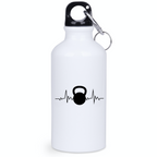 Bidon biały 400 ml na siłownię z nadrukiem kettlebella i linią życia – siłownia #4