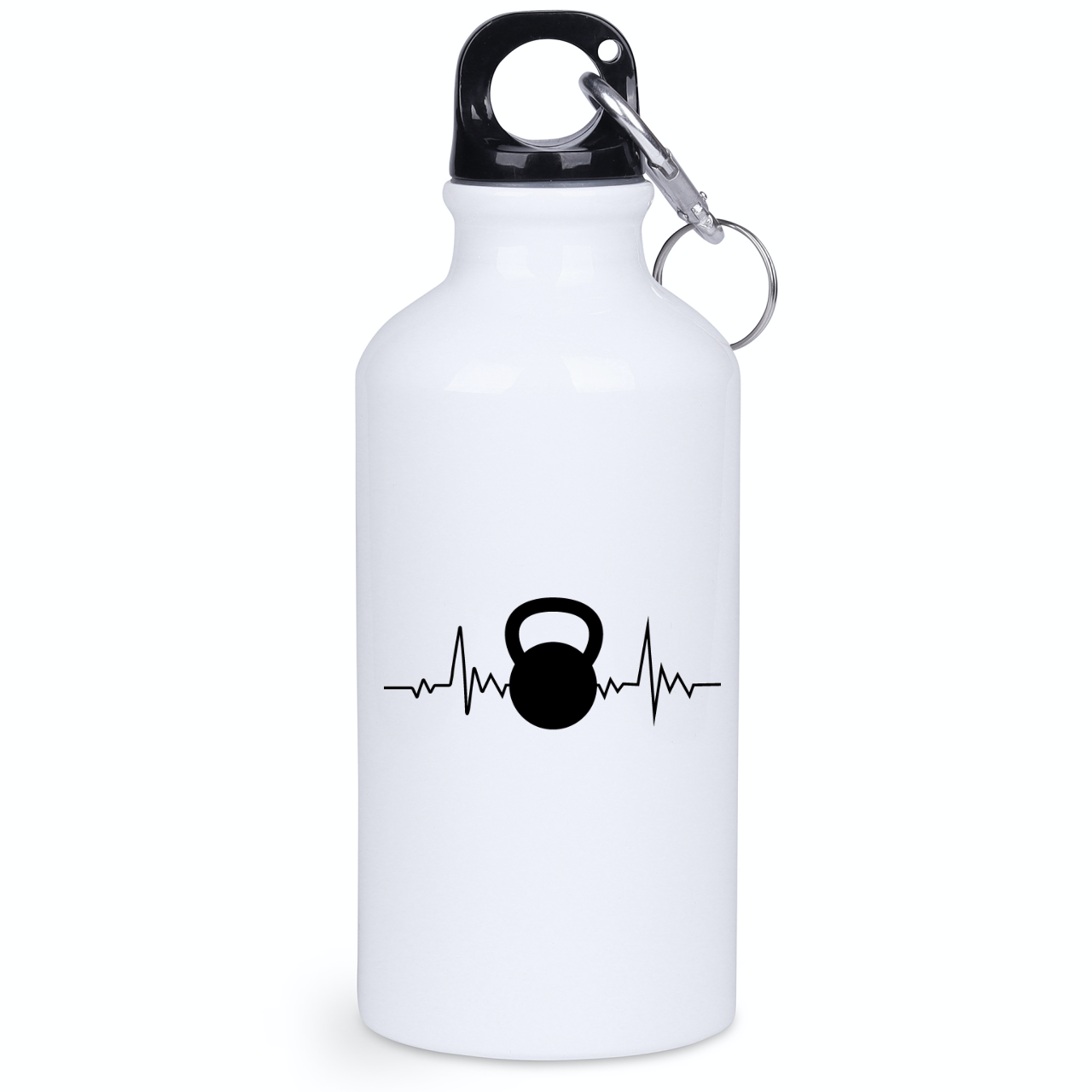 Bidon biały 400 ml na siłownię z nadrukiem kettlebella i linią życia – siłownia #4
