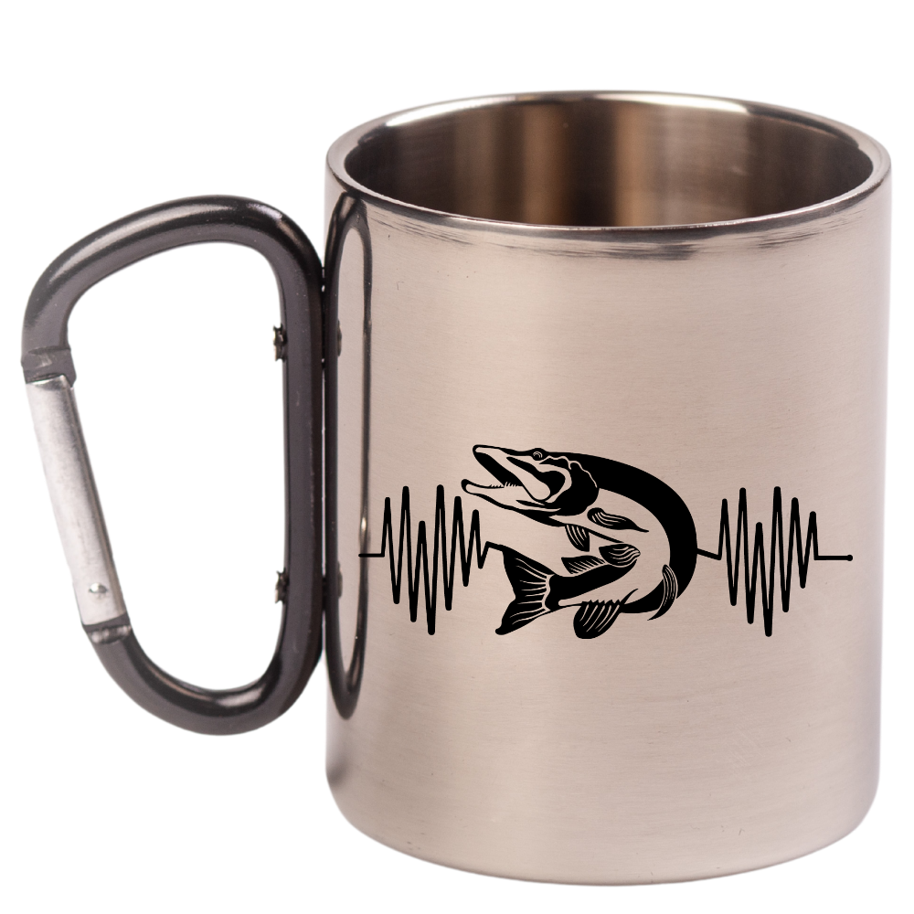 Kubek metalowy 300 ml z czarnym karabińczykiem i wędkarskie EKG, linia życia #2