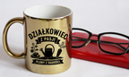 Kubek złoty z nadrukiem "Działkowiec z pasji, plony z radości" - działka, ogród #1
