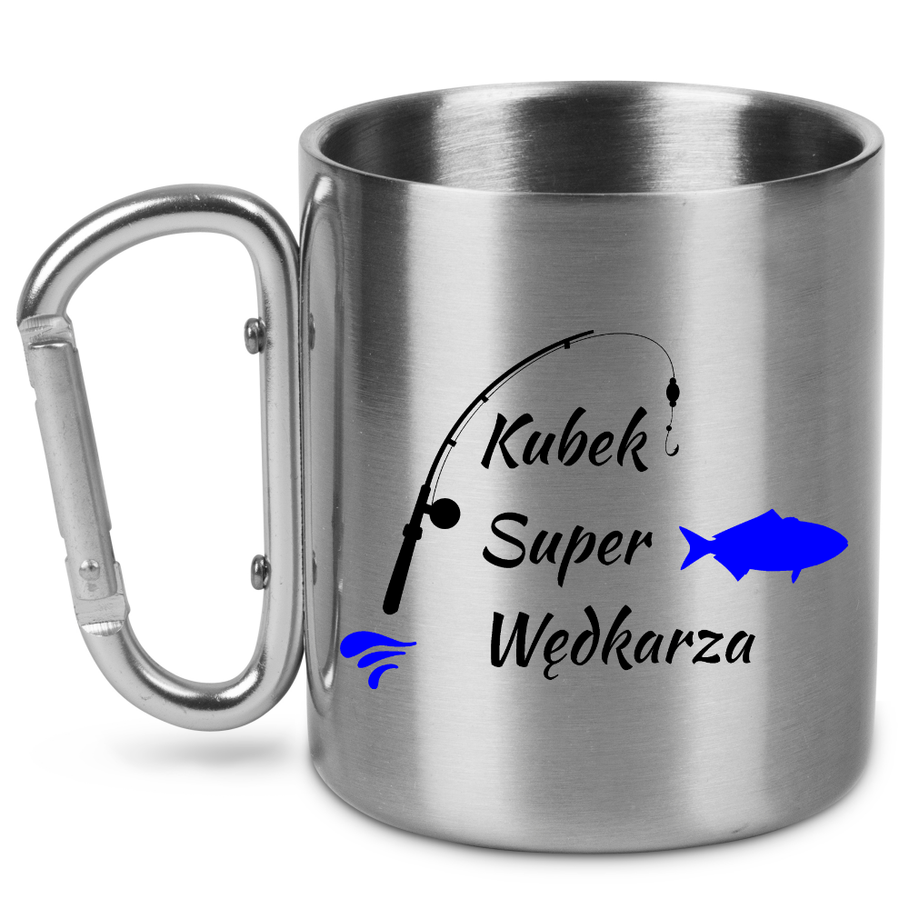 Kubek ze srebrnym karabińczykiem i nadrukiem "Kubek Super Wędkarza" #1