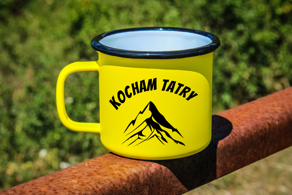 Kubek emaliowany żółty z nadrukiem „Kocham Tatry” – góry, Podhale, Tatry #3