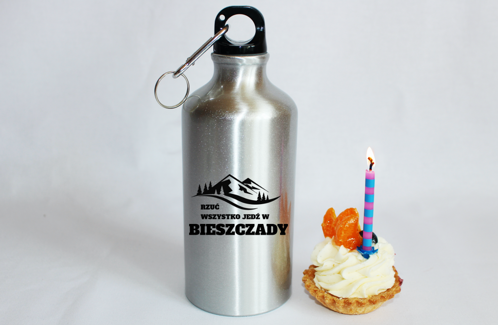 Bidon srebrny 500 ml z grafiką „Rzuć wszystko, jedź w Bieszczady” #2