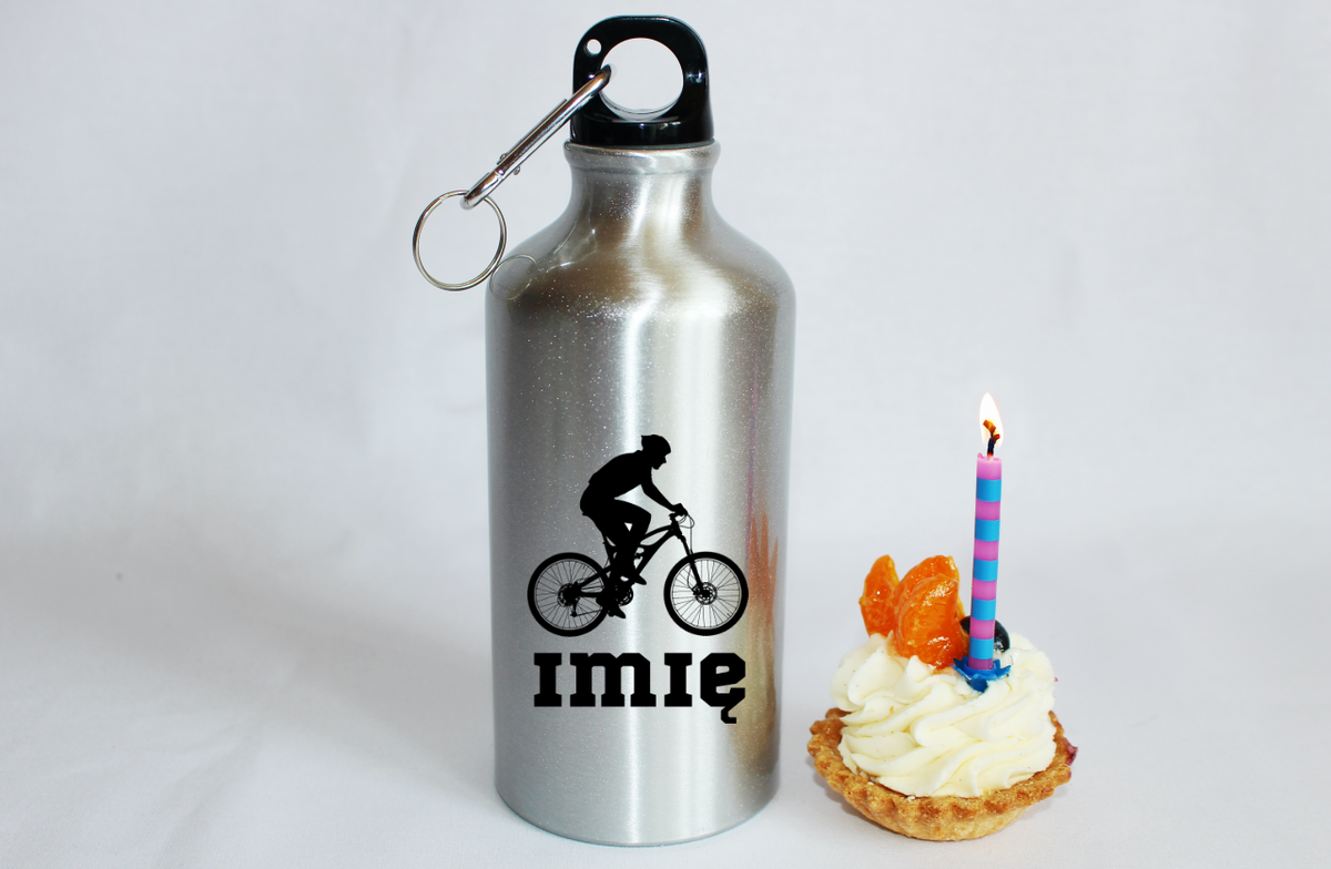 Bidon srebrny 500 ml na rower z grafiką roweru oraz imieniem do wyboru – dla rowerzysty #5