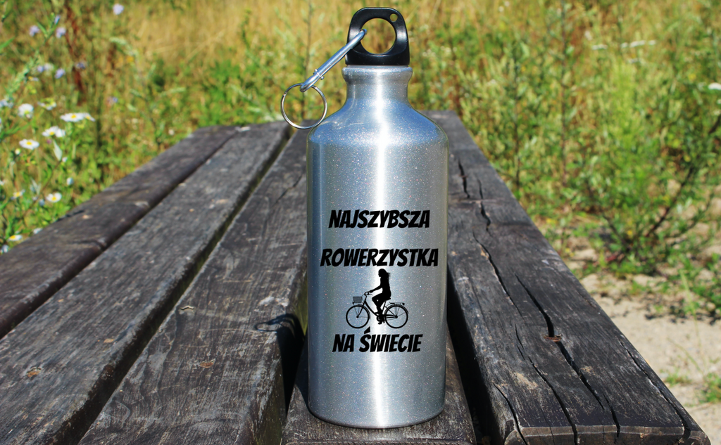 Bidon srebrny 500 ml na rower z nadrukiem "Najszybsza rowerzystka na świecie" - dla rowerzystki #4