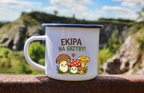 Kubek emaliowany biały z nadrukiem „Ekipa na grzyby!” i grafikami grzybów #11
