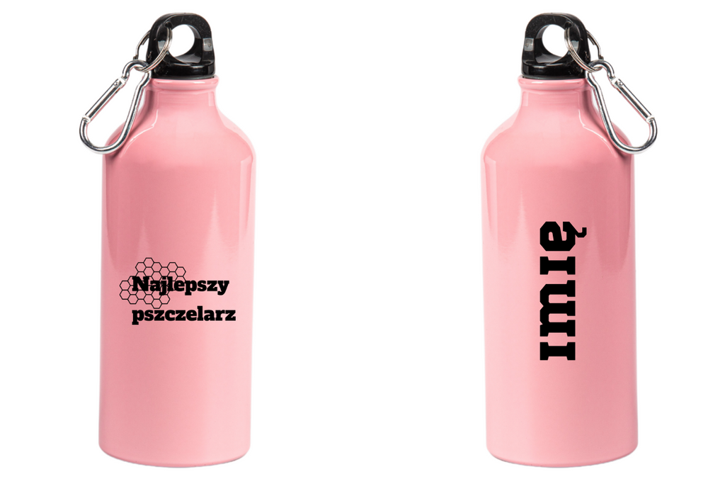 Butelka różowa 600 ml z nadrukiem „Najlepszy Pszczelarz” – pszczelarstwo #3