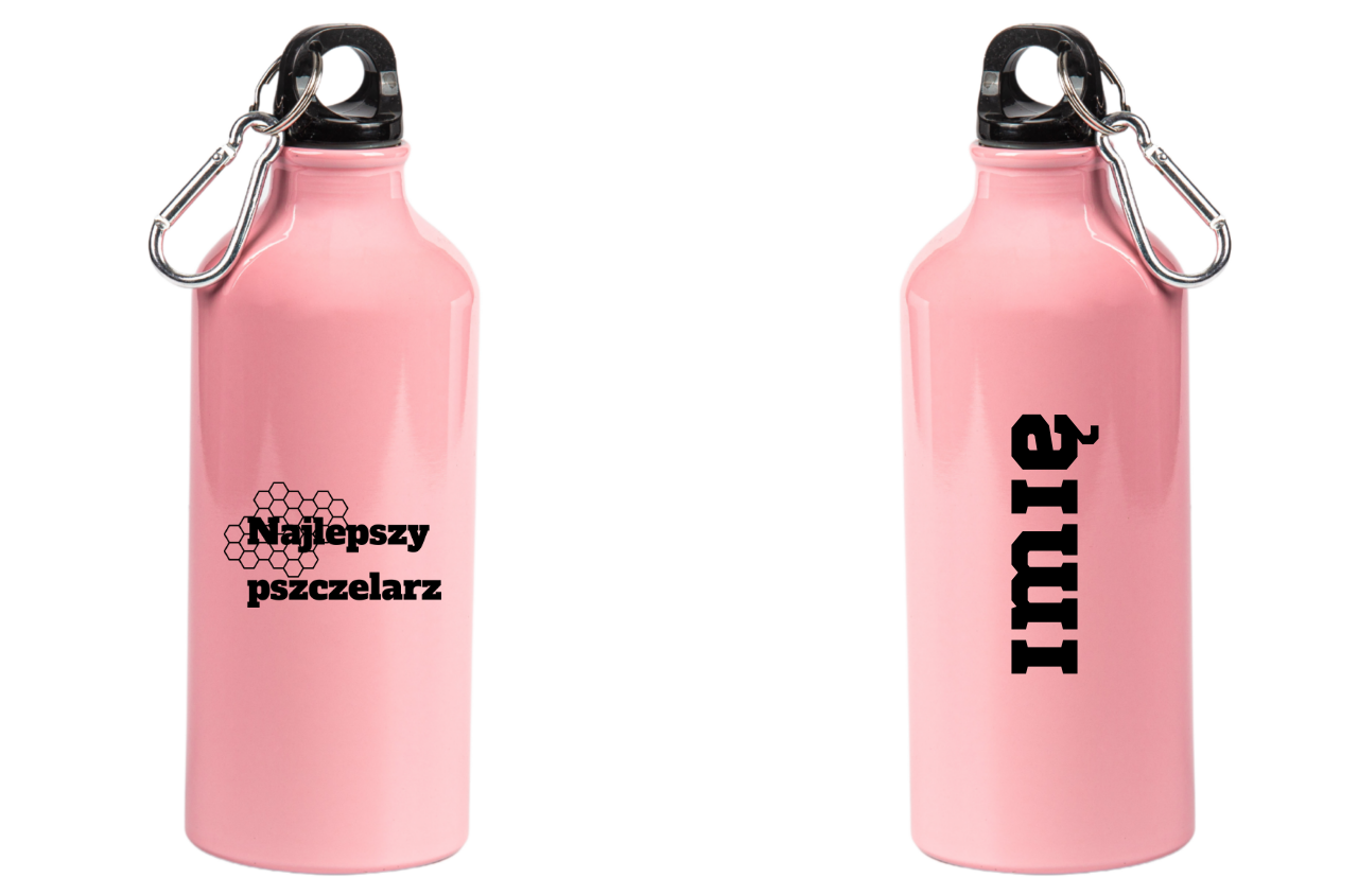 Butelka różowa 600 ml z nadrukiem „Najlepszy Pszczelarz” – pszczelarstwo #3