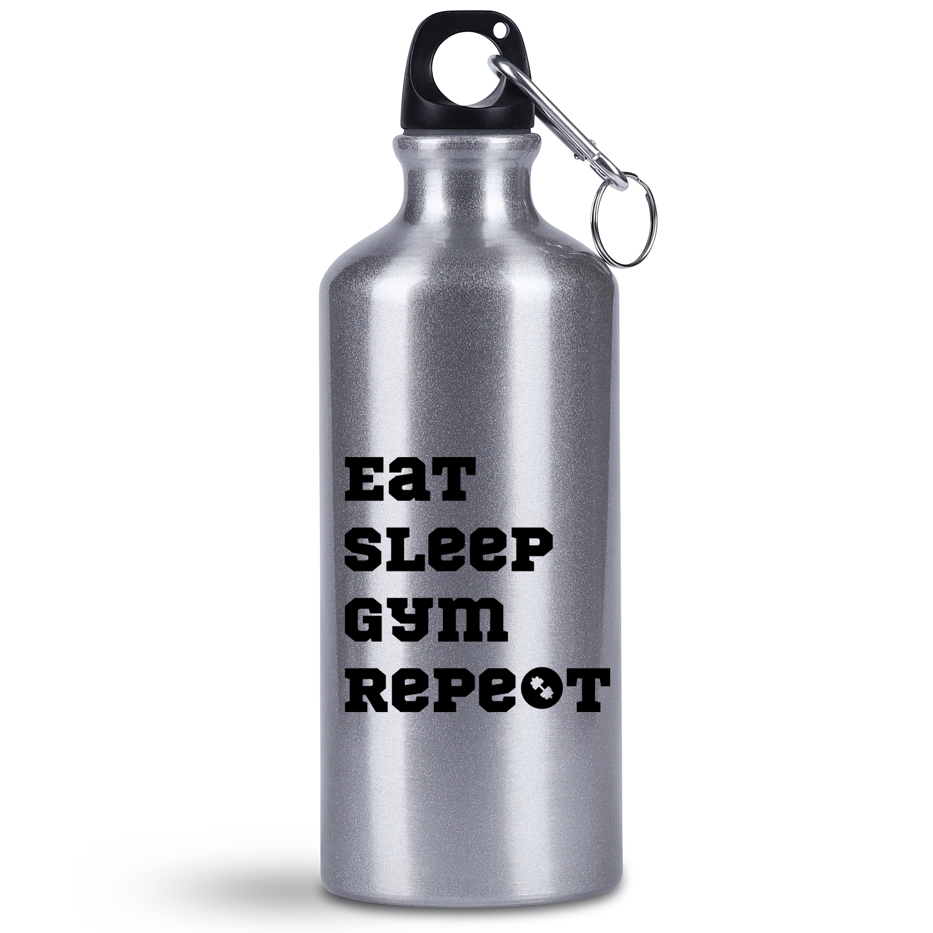 Butelka srebrna 500 ml z nadrukiem „Eat Sleep Gym Repeat” – na siłownię #7