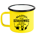 Kubek emaliowany żółty z nadrukiem „Najlepszy działkowiec na swoim kawałku ziemi” – działka, ogród #9