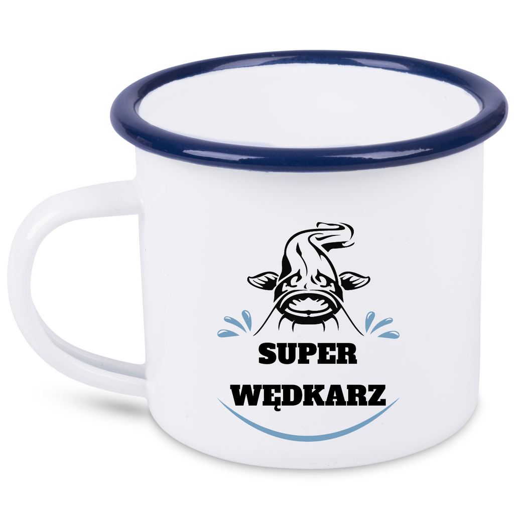 Kubek emaliowany biały z nadrukiem "Super wędkarz" #9