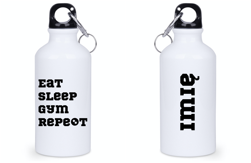 Bidon biały 400 ml na siłownię z nadrukiem „Eat Sleep Gym Repeat” – siłownia #7