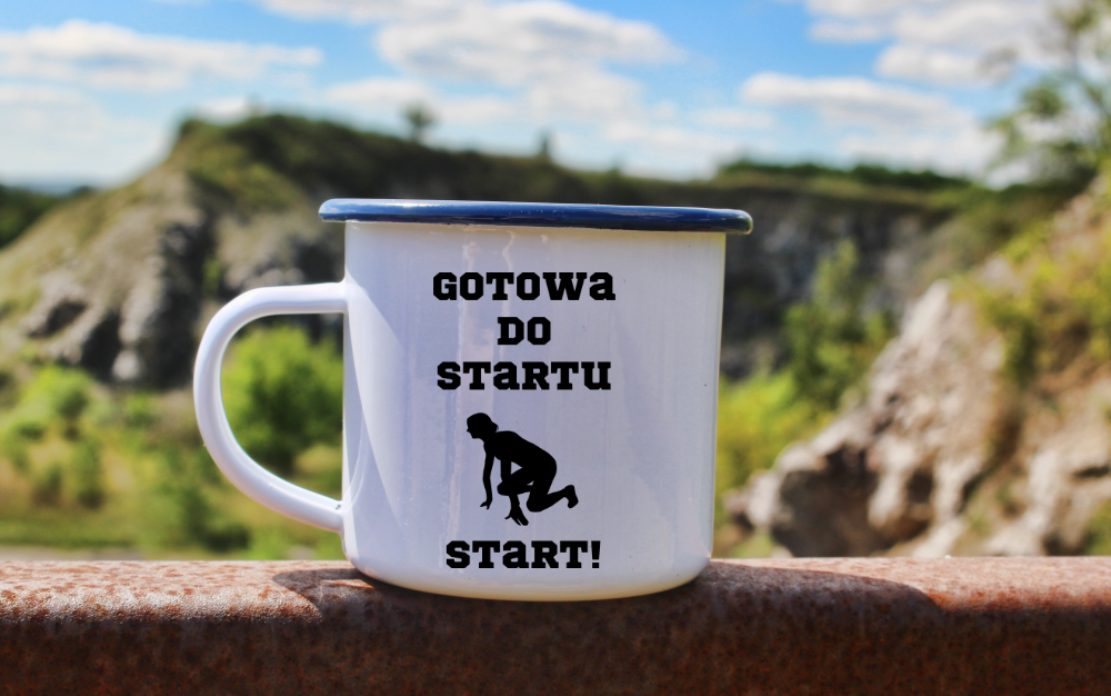 Kubek emaliowany dla biegaczki – z nadrukiem "Gotowa do startu start!" – bieganie #5