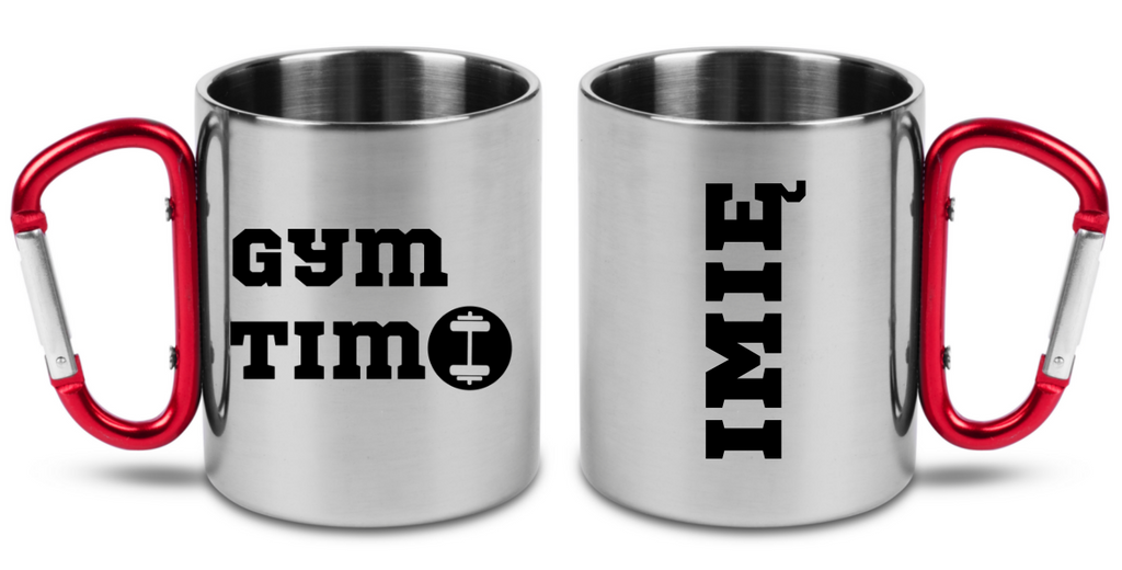 Kubek z czerwonym karabińczykiem i nadrukiem „Gym Time” – na siłownię #1