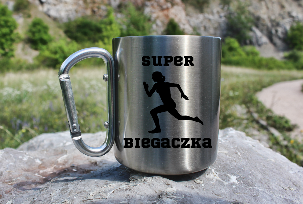 Kubek ze srebrnym karabińczykiem – z nadrukiem "Super Biegaczka" – bieganie #8