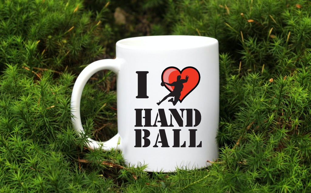 Kubek biały z grafiką piłkarza w sercu i napisem "I love HANDBALL" #2