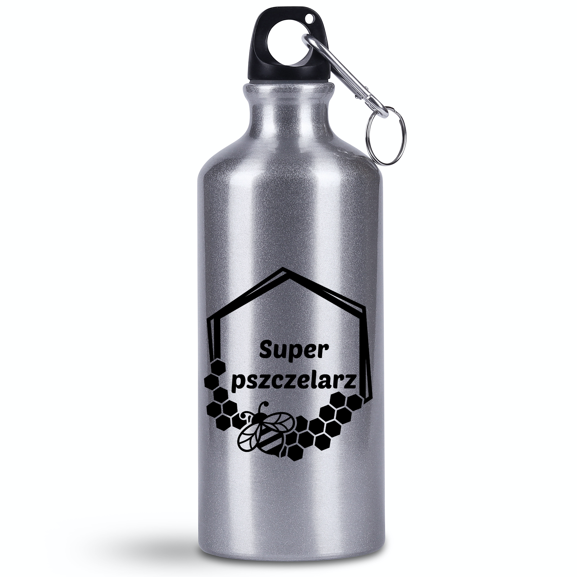 Butelka srebrna 500 ml z nadrukiem „Super pszczelarz” – pszczelarstwo #9