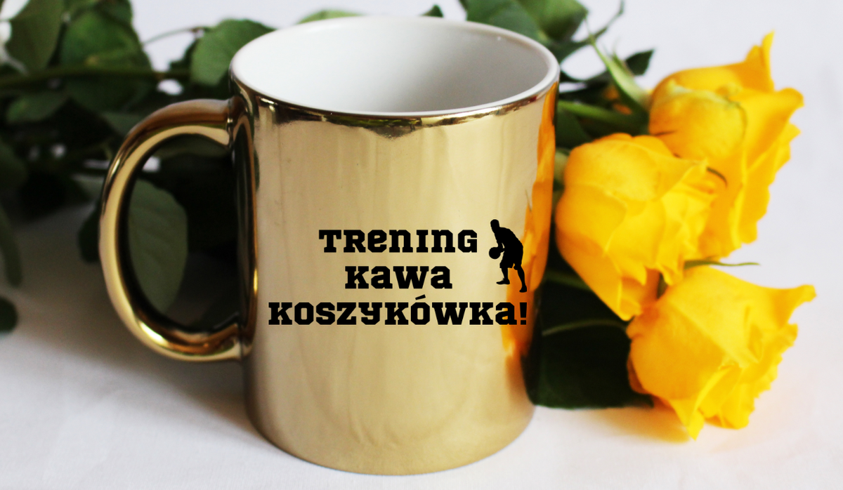 Kubek złoty z nadrukiem "Trening Kawa Koszykówka" #1