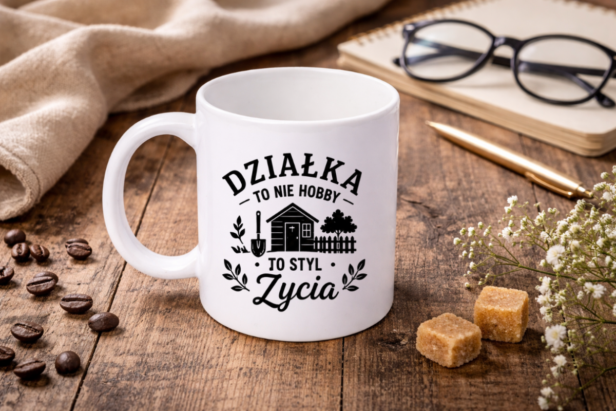 Kubek biały z nadrukiem „Działka to nie hobby, to styl życia” – ogród, działka #8