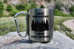 Kubek karabińczyk srebrny z nadrukiem „Rzuć wszystko, jedź pod namiot” – namioty, camping #9